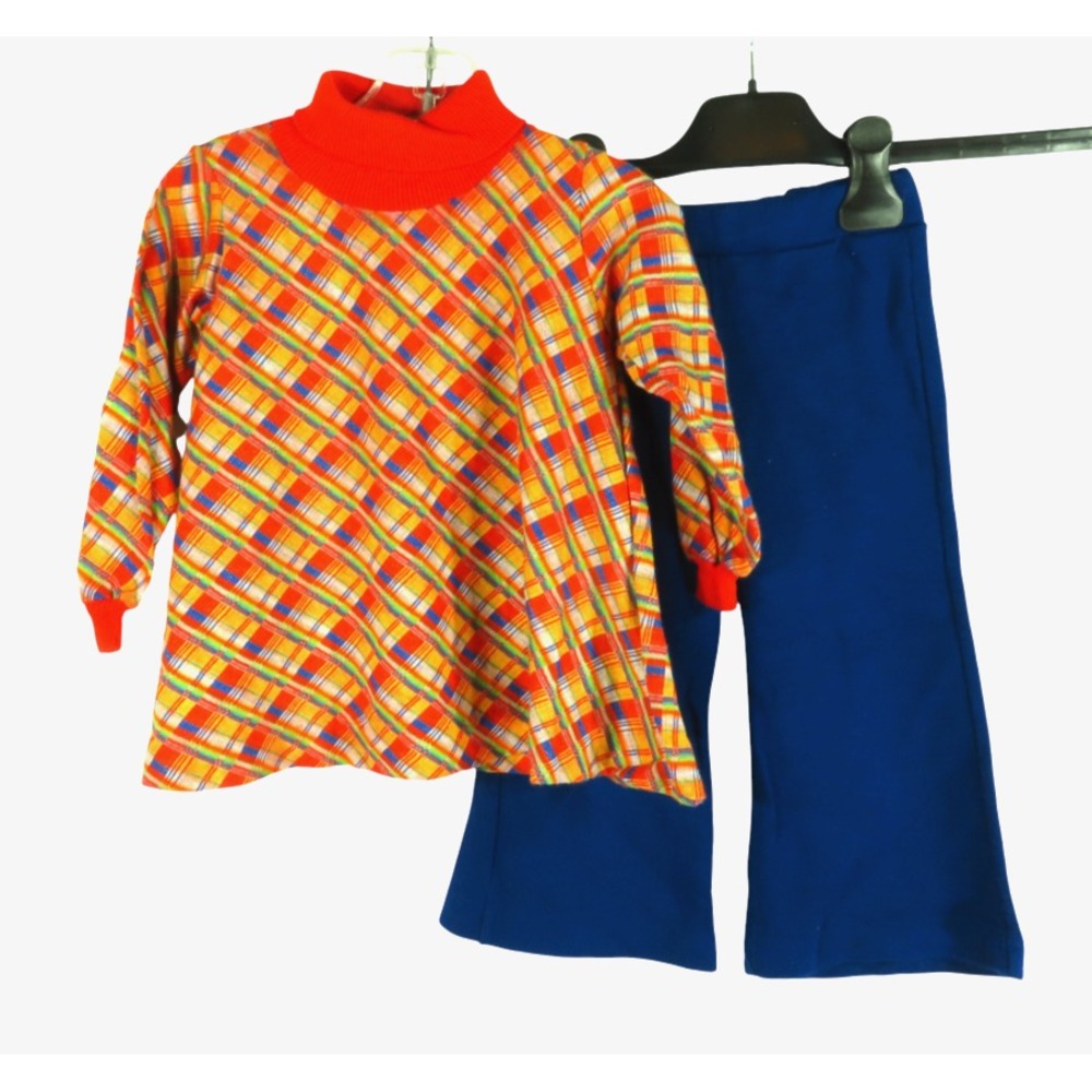 VTG Carter's Plaid Turtleneck Top HER MAJESTY BLUE FLARE PANTS Outfit/Set 3T